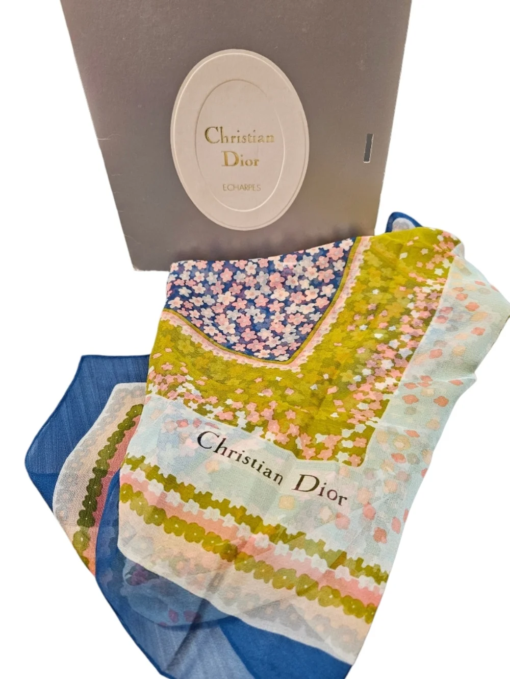 Christian Dior Vintage Floral Silk Stole Scarf In Original Envelope Box Package